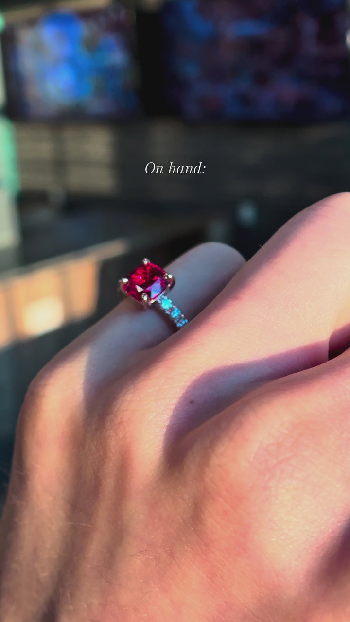 2.00ct Cushion-Cut Ruby and Diamond Half-Eternity Ring in 14K Rose Gold