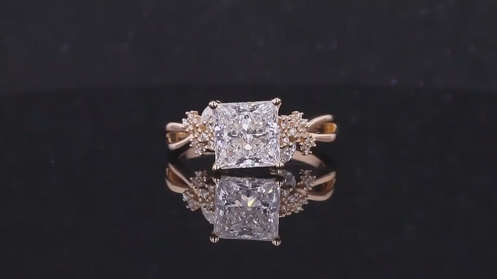 3.00ct Princess Cut Lab-Grown Diamond Vine Twist Ring in Yellow Gold