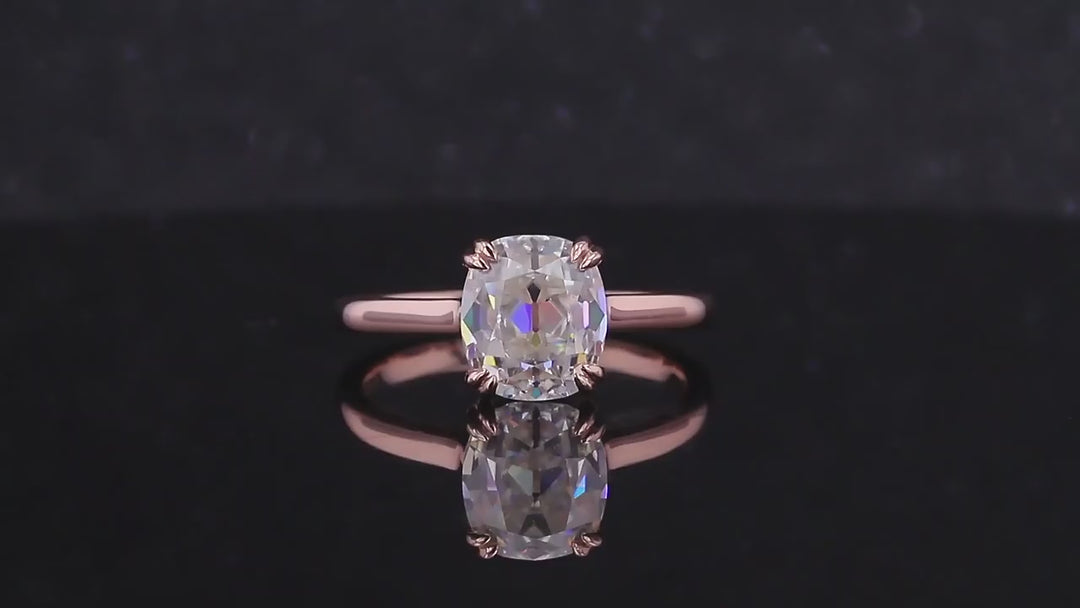 7.5x8.5mm Old Mine Cushion Cut Moissanite Solitaire Ring in 10K Solid Rose Gold