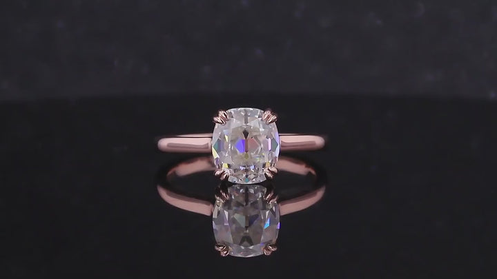 7.5x8.5mm Old Mine Cushion Cut Moissanite Solitaire Ring in 10K Solid Rose Gold