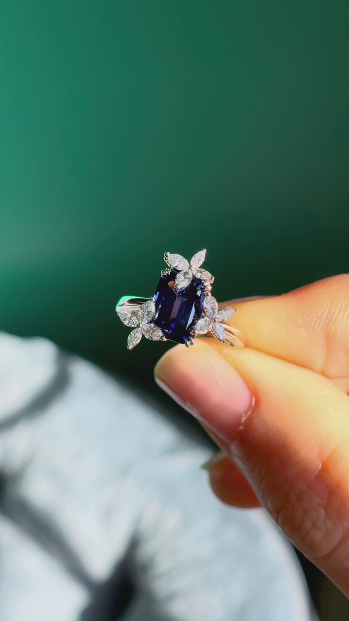 7x9mm, 3.00ct Emerald Cut Sapphire in White Gold, "The Jardin"
