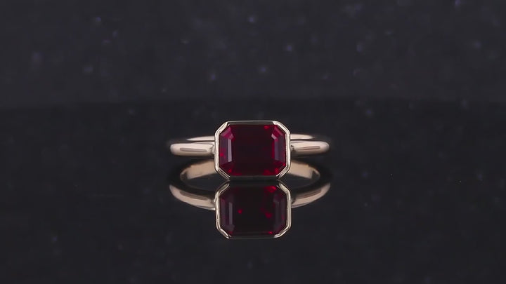 8x6mm, 2.00ct Emerald Lab-Grown Red Ruby Bezel-Set Ring in 14K Yellow Gold