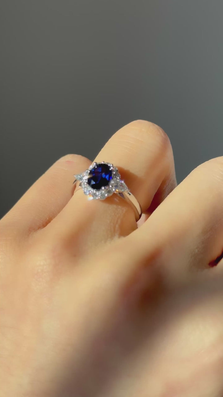 6x8mm, 1.75ct Oval Lab-Grown Blue Sapphire Ring, "The Modified Diana"
