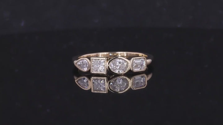 Four Stone (Pear, Princess, Oval, Emerald Cut) Moissanite Ring in 10K Solid Yellow Gold