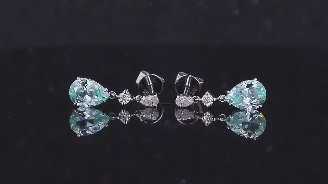 5*7mm Pear Cut Paraiba with Moissanite Dangle Earrings in 14K Solid White Gold
