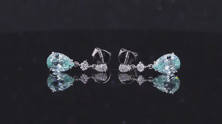 5*7mm Pear Cut Paraiba with Moissanite Dangle Earrings in 14K Solid White Gold