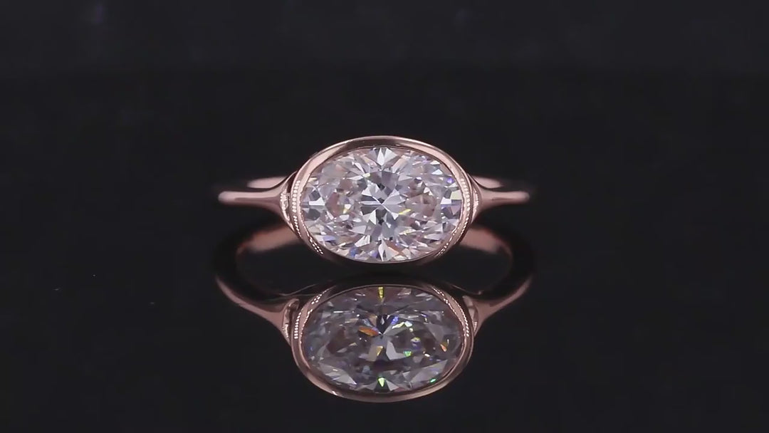 2.50ct Oval Lab-Grown Diamond East-to-West Bezel Set Ring in Rose Gold