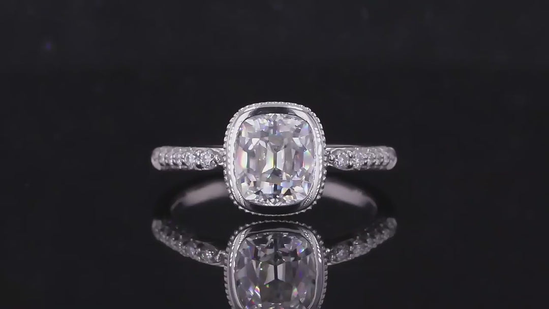 6.5*7.5mm Cushion Old-Mine Cut Bezel-Set Moissanite Half-Eternity Ring in 14K Solid White Gold