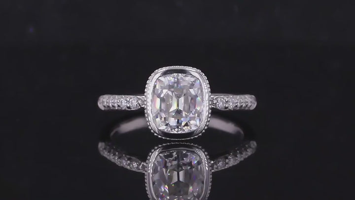 6.5*7.5mm Cushion Old-Mine Cut Bezel-Set Moissanite Half-Eternity Ring in 14K Solid White Gold