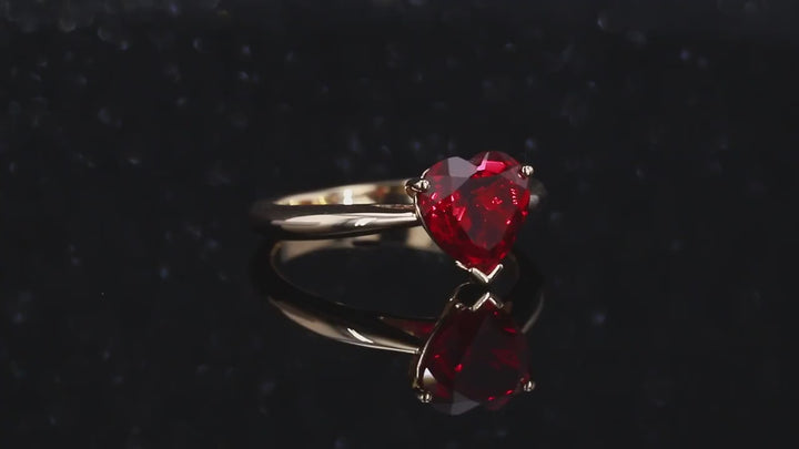 8x8mm, 2.50ct Heart Lab-Grown Red Ruby Ring in 14K Yellow Gold
