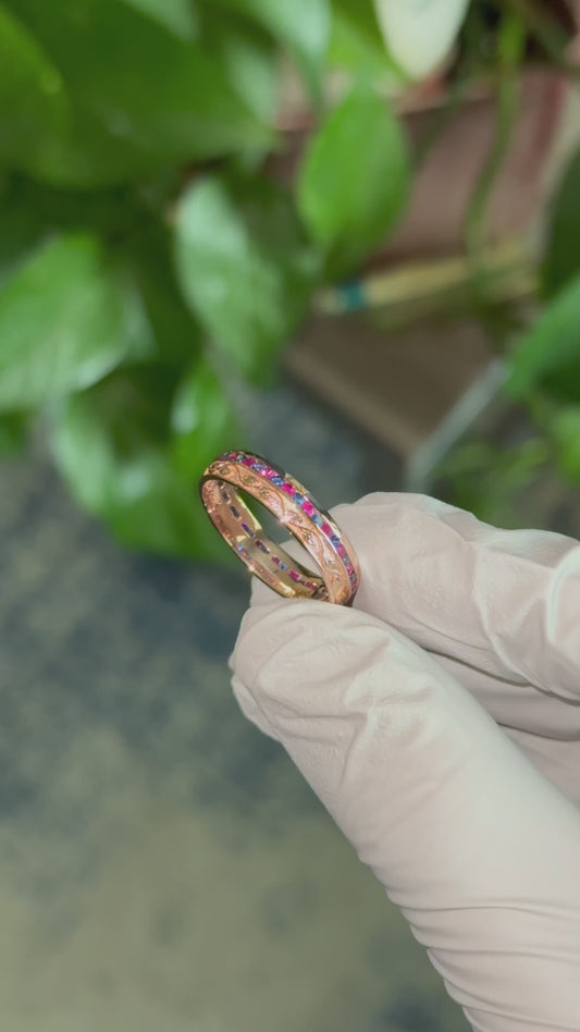 Customized™ Steven Universe Natural Ruby and Sapphire Band with Leaf Pattern in 10K Solid Rose Gold