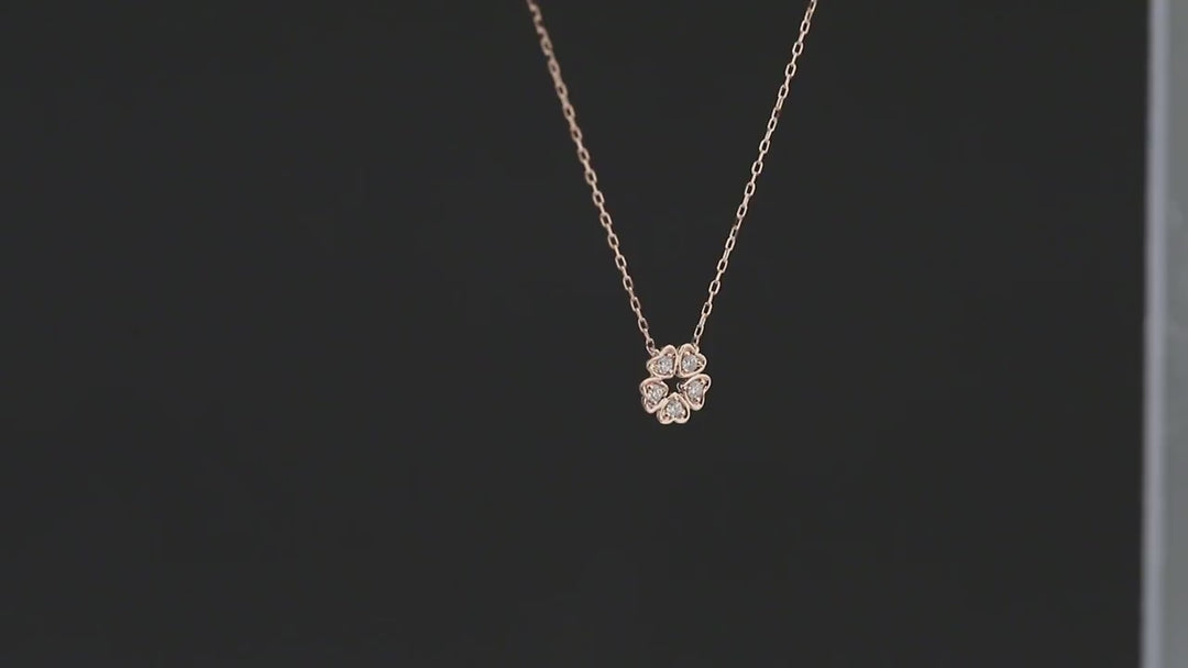 5 Leaf Clover Diamond Pendant with Rolo Necklace in 18K Yellow/White/Rose Gold