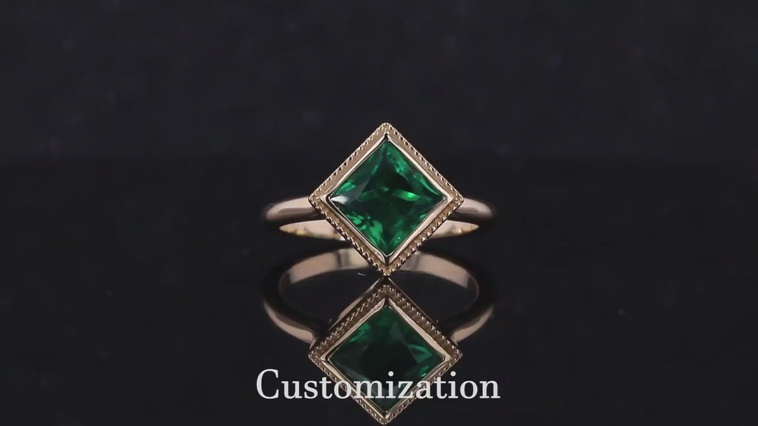 6x6mm, 1.20ct Princess Lab-Grown Zambian Emerald Bezel-Set Ring in 14K Yellow Gold