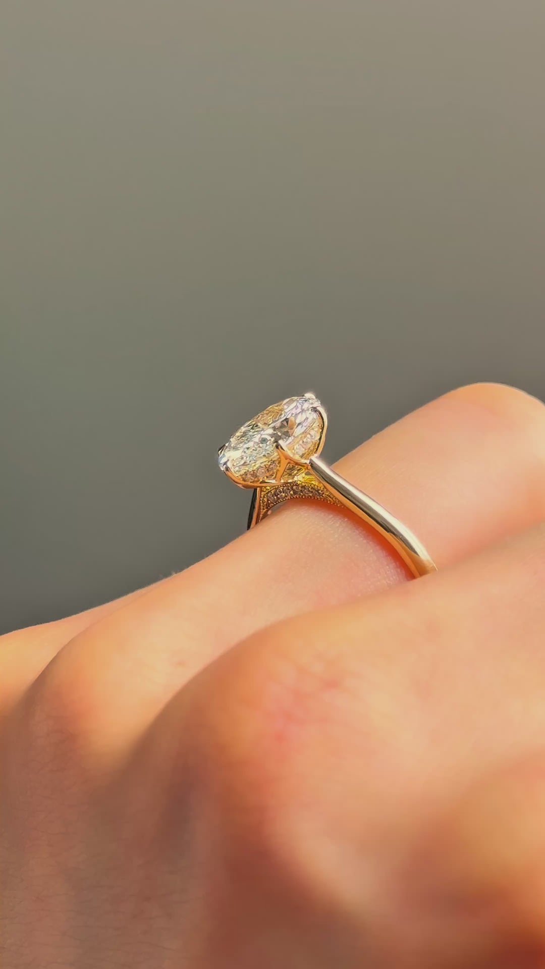 Lotus Lace Halo in 14K yellow gold — underside, worn face-on [ld m=y shot=under]