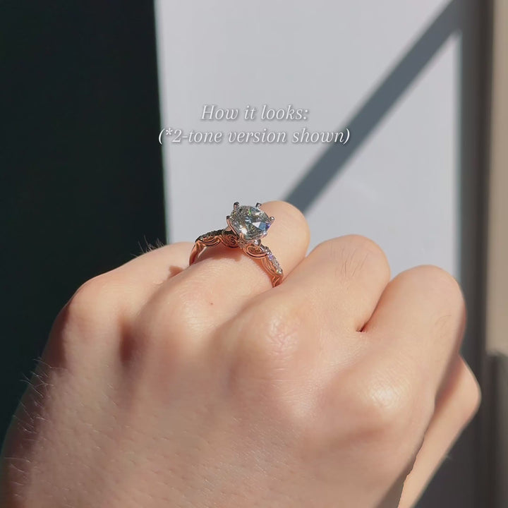 1.50ct Round Lab-Grown Diamond Solitaire Ring with Lily Pavé Band in White Gold