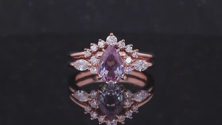 6*9mm, 1.60ct Pear Cut Alexandrite Ring with Diamond Stacking Band in 14K Solid Rose Gold