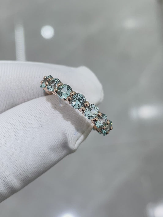 4*4mm Round Cut Paraiba Tourmaline Eternity Ring in 14K Solid Rose Gold