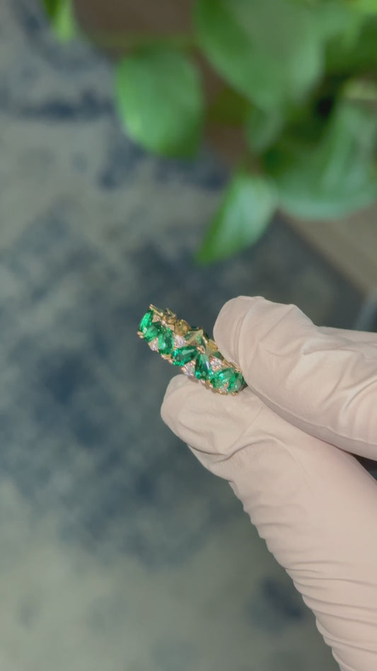 Customized™ 3*5mm Pear Cut Emerald and Moissanite Eternity Band in 14K Solid Yellow Gold