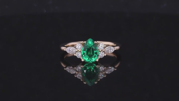 3x5mm, 0.80ct Pear Lab-Grown Colombian Emerald with Diamond Accent Ring in 14K Yellow Gold