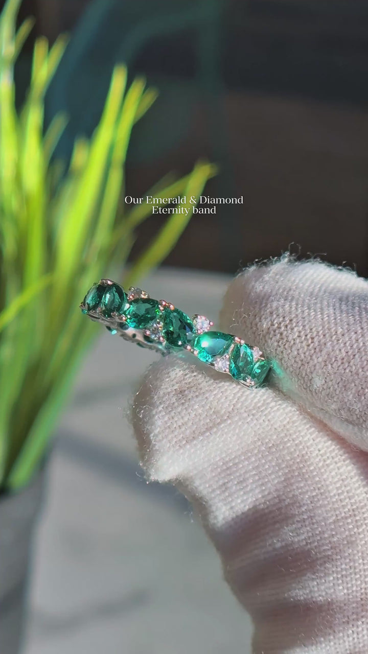 Pear Colombian Emerald & Round Diamond Eternity Band (3.5mm, 1.78ctw)