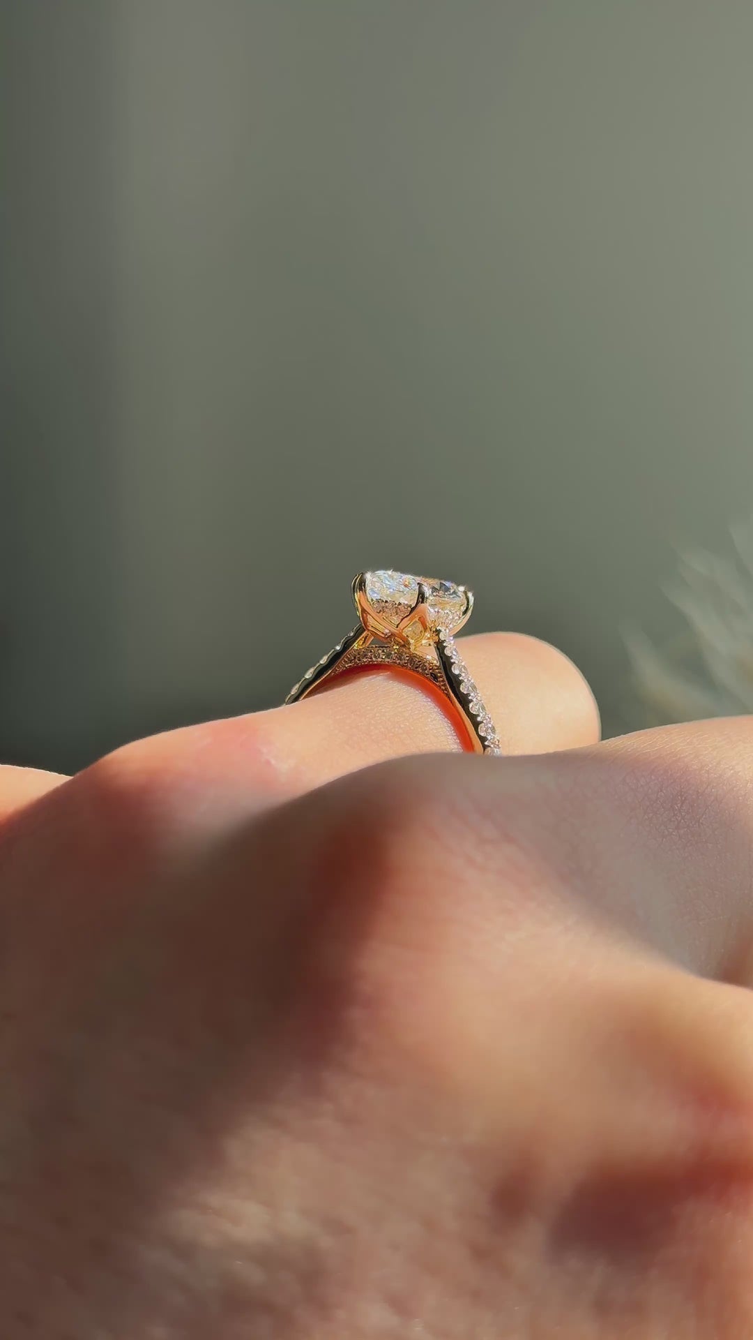 Lotus Lace Bold with a marquise center in 14K yellow gold — underside, worn face-on [ld m=y look=marquise shot=under]