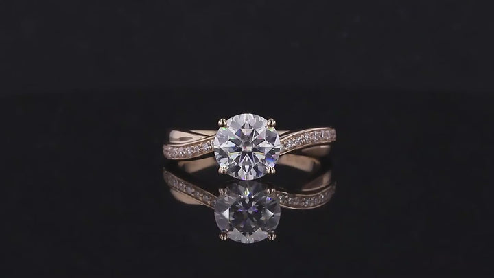 1.5ct Round Cut Moissanite with Twisted Crown/Half-Eternity Setting in 14K Solid Yellow Gold