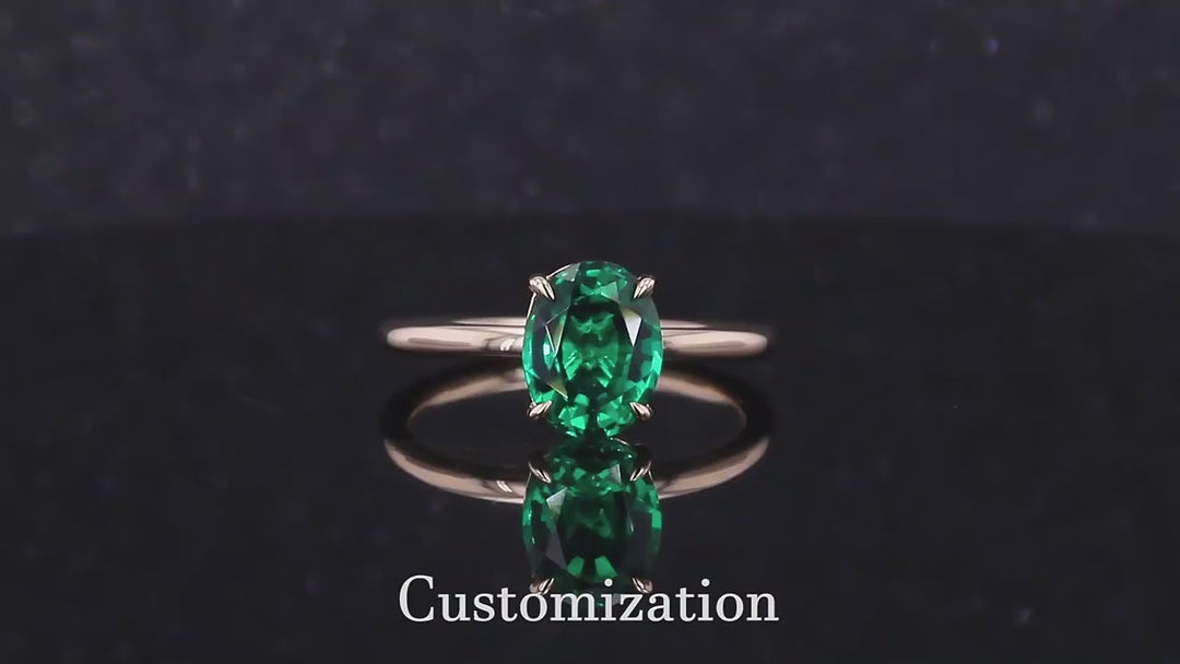 7x9mm, 2.20ct Oval Lab-Grown Zambian Emerald Solitaire Ring in 14K Yellow Gold