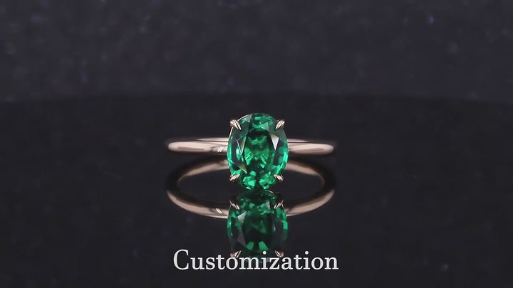 7x9mm, 2.20ct Oval Lab-Grown Zambian Emerald Solitaire Ring in 14K Yellow Gold