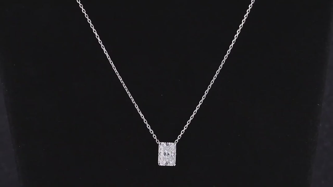 6*8mm Radiant Cut Moissanite Necklace in 14K Solid White Gold