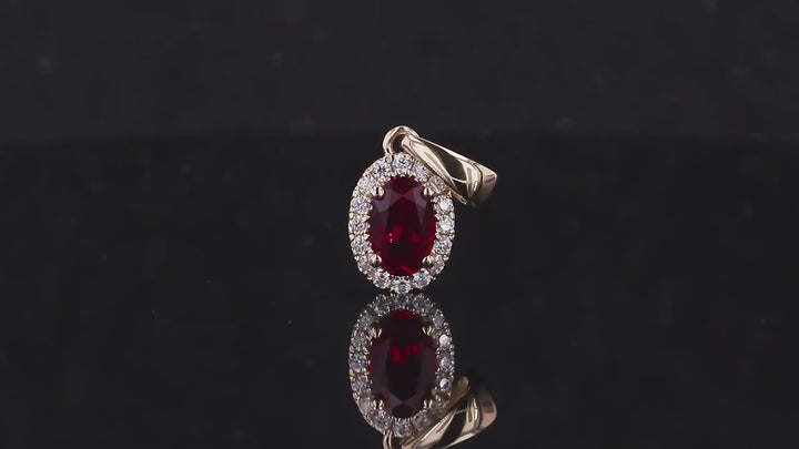 5x7mm, 1.25ct Oval Cut Ruby with Diamond Halo Pendant in 14K Solid Yellow Gold
