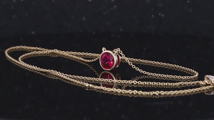 Round Cut Bezel Set 6.5mm Ruby Pendant Necklace in 10K Solid Yellow Gold