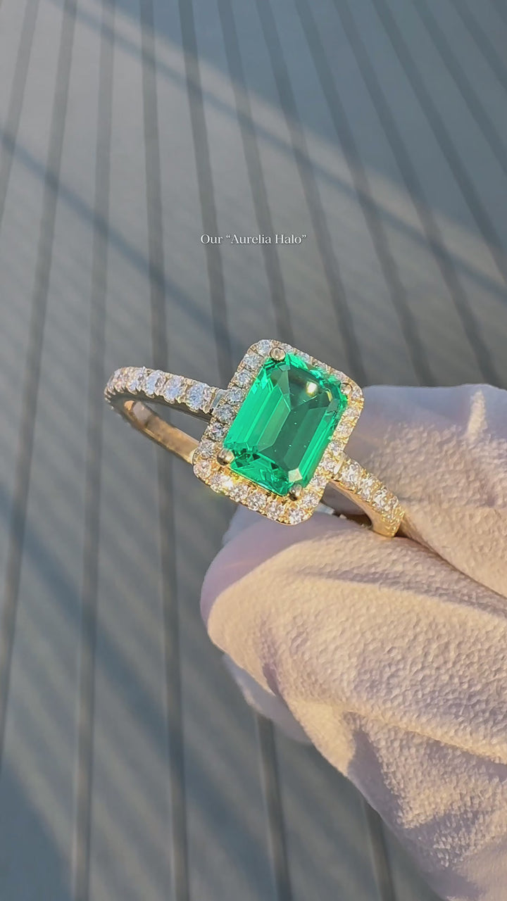 The Aurelia Halo — Diamond Halo/Band Emerald Ring