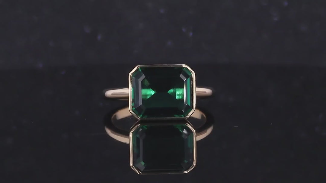 9x11mm, 4.60ct Lab-Grown Zambian Emerald East-to-West Bezel Set Ring in 14K Yellow Gold