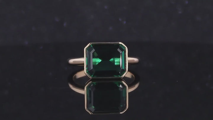 9x11mm, 4.60ct Lab-Grown Zambian Emerald East-to-West Bezel Set Ring in 14K Yellow Gold