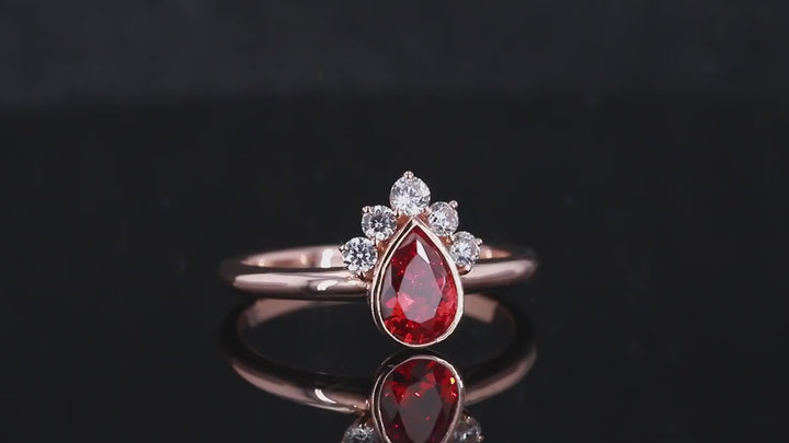 7x10mm, 3.00ct Pear Lab-Grown Red Ruby Ring with Diamond Accents in 14K Rose Gold