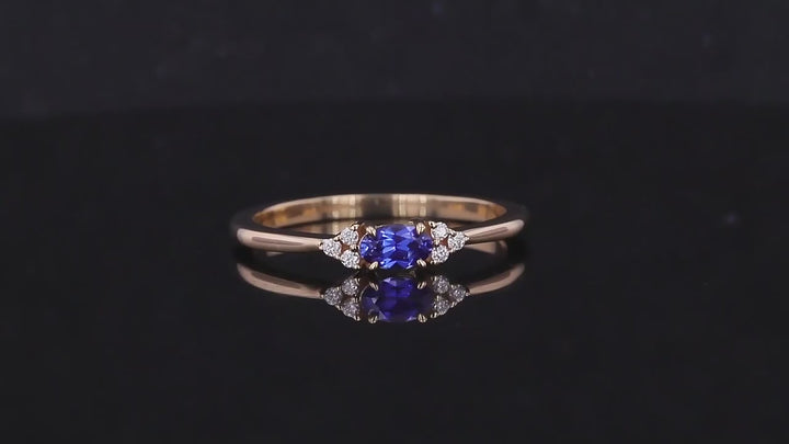 3x5mm, 0.3ct Oval Lab-Grown Blue Sapphire Ring with Diamond Accents in 14K Yellow Gold