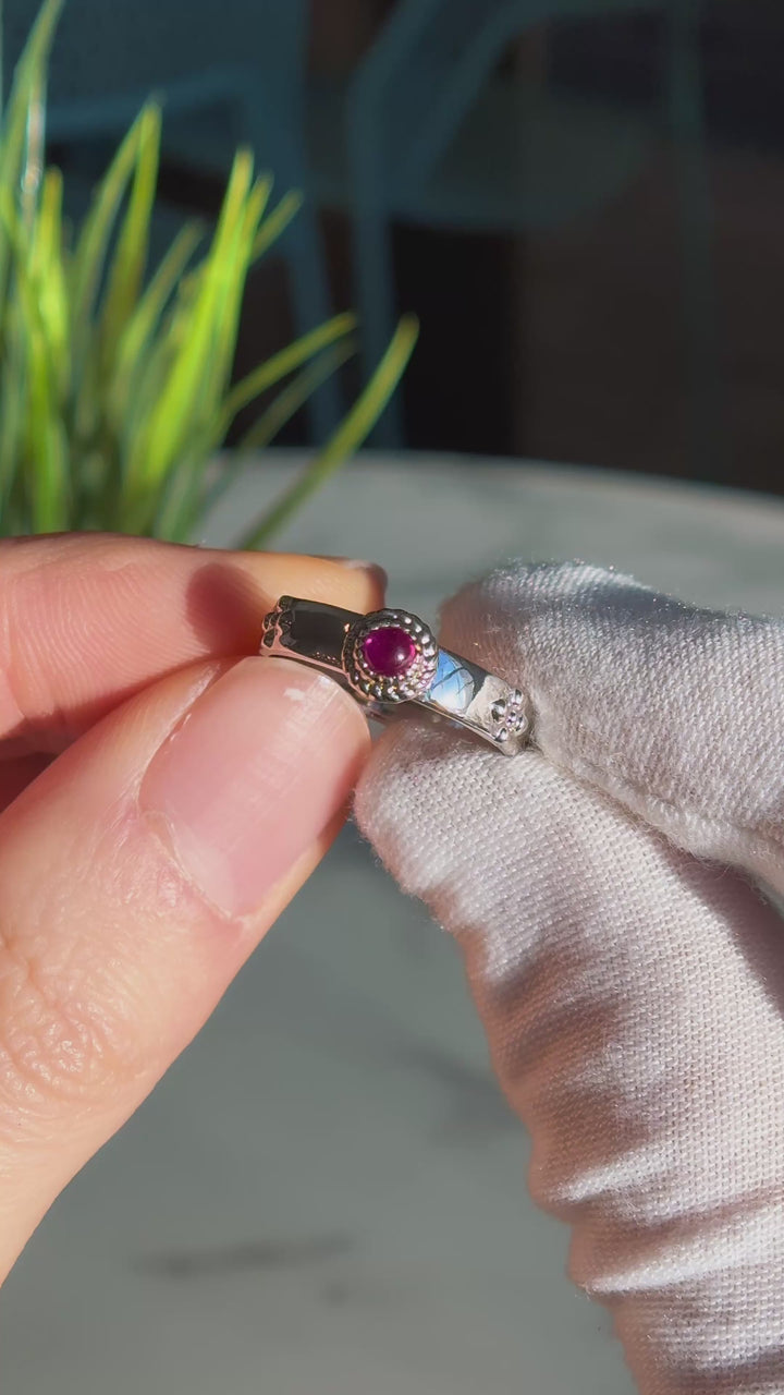 Customized™ 3.5mm, 0.23ct Cabochon Natural Ruby Ring in 925 Sterling Silver