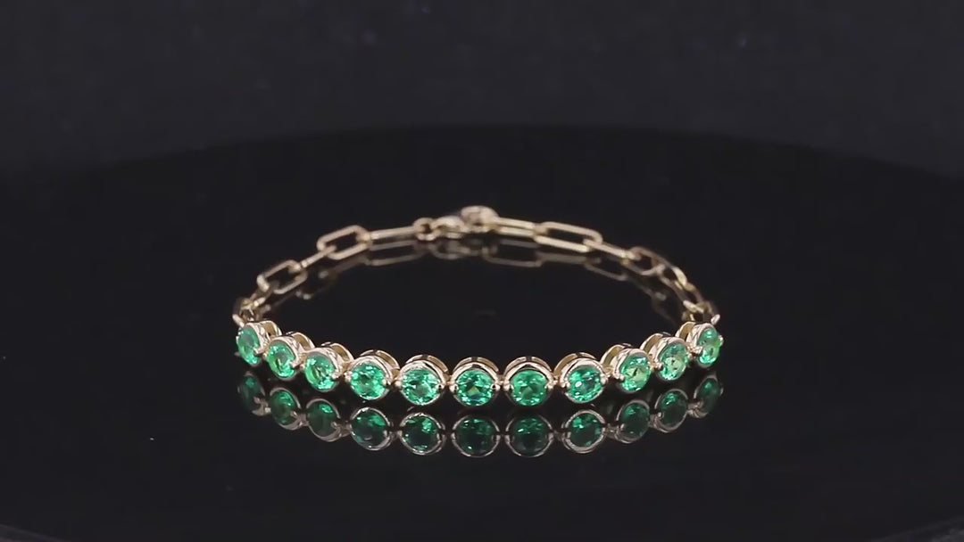 3.5mm, 3.50ctw Lab-Grown Colombian Emerald Charm Half-Tennis Bracelet in 10K Yellow Gold