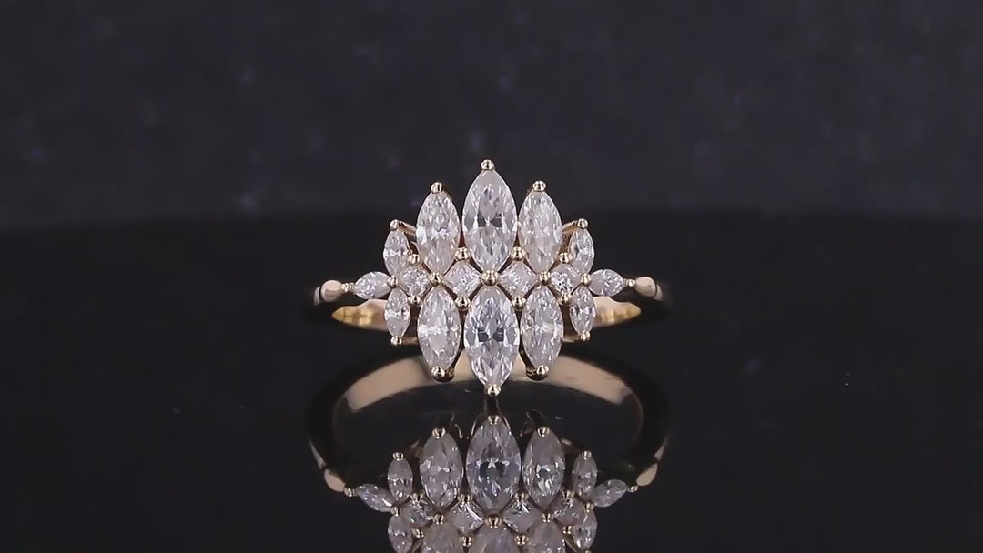 Marquise and Princess Moissanite Ring in 10k Solid Yellow Gold