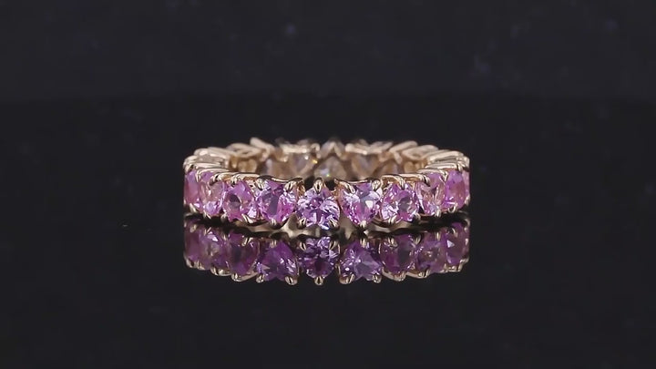 3.5mm, 4.40ctw Heart Lab-Grown Sakura Pink Sapphire & Diamond Eternity Band Ring in 14K Yellow Gold