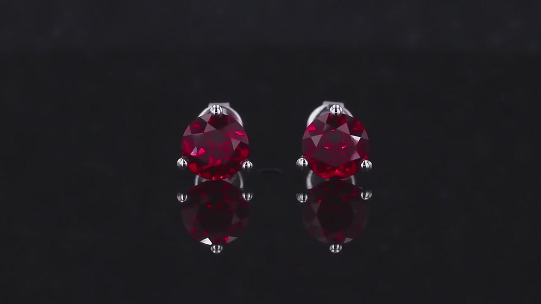 4.5mm, 0.50ct Each Round Lab-Grown Pigeon Blood Red Ruby Earrings in 10K White Gold