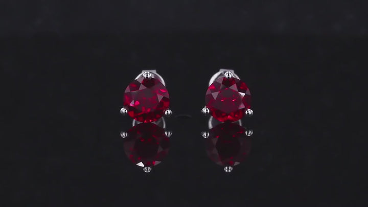 4.5mm, 0.50ct Each Round Lab-Grown Pigeon Blood Red Ruby Earrings in 10K White Gold