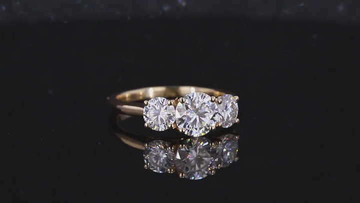 0.50ctw 4mm, 3mm Round Lab-Grown Diamond Three Stone Ring in Yellow Gold