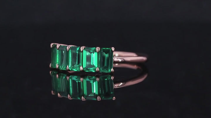 3x5mm, 1.20ctw Lab-Grown Zambian Emerald Five-Stone Ring in 14K Rose Gold