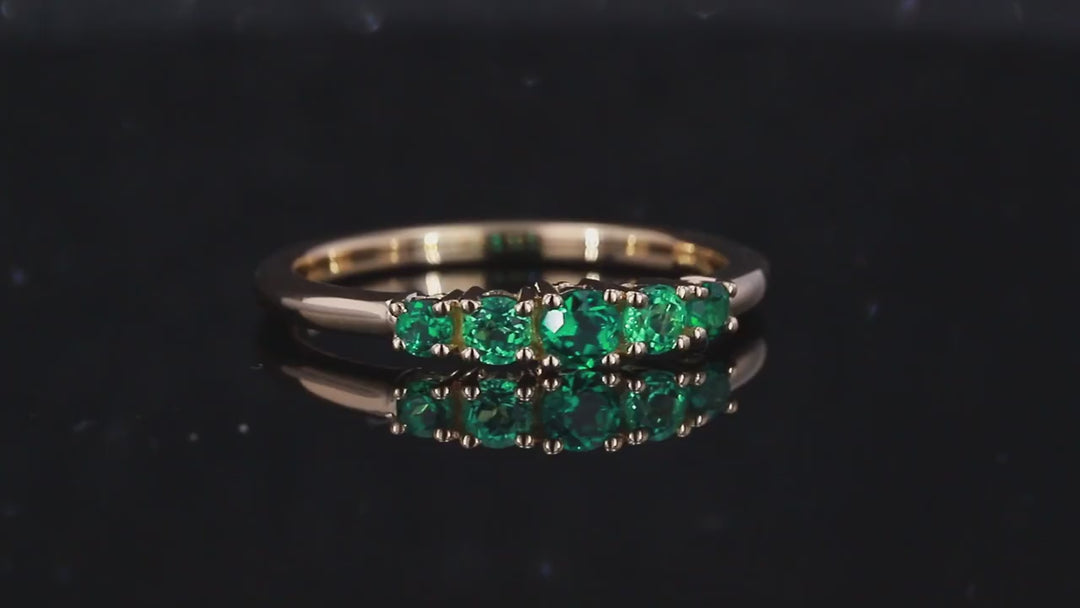 3.5mm, 0.80ctw Round Lab-Grown Colombian Emerald 5-Stone Ring in 10K Yellow Gold