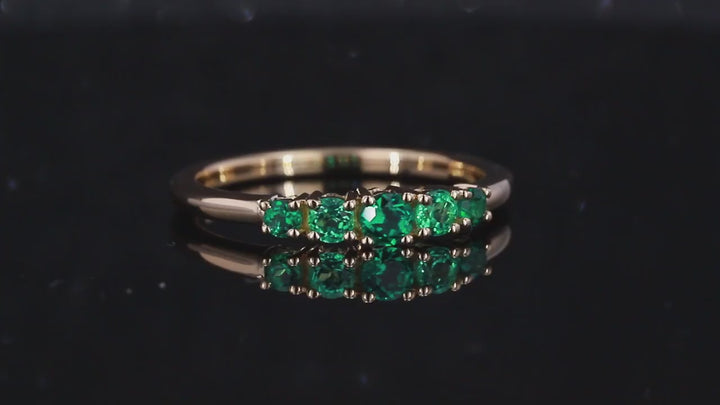 3.5mm, 0.80ctw Round Lab-Grown Colombian Emerald 5-Stone Ring in 10K Yellow Gold