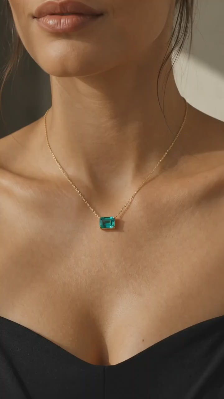 8x10mm, 3.00ct Lab-Grown Colombian Emerald Pendant with Rolo Necklace in 14K Yellow Gold