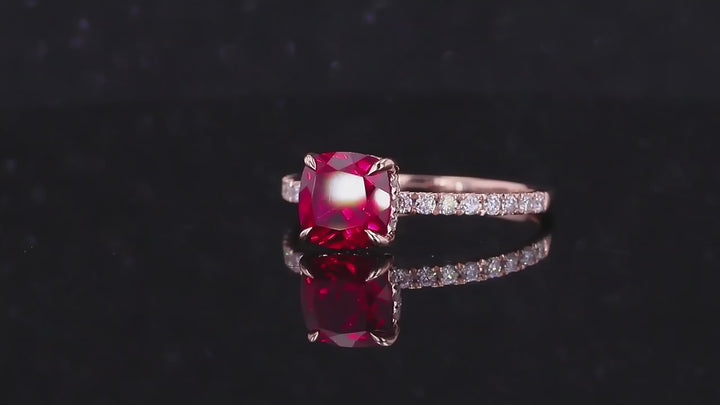 7mm, 2.00ct Asscher Lab-Grown Ruby with Half-Eternity Diamond Ring in 14K Rose Gold