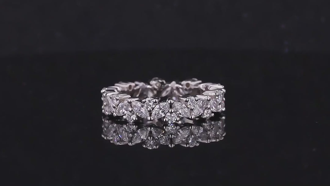 Marquise and Round Diamond Eternity Ring in 14K Solid White Gold
