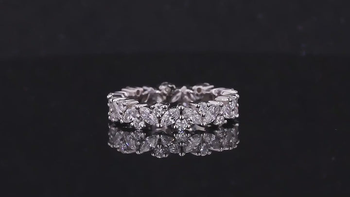 Marquise and Round Diamond Eternity Ring in 14K Solid White Gold